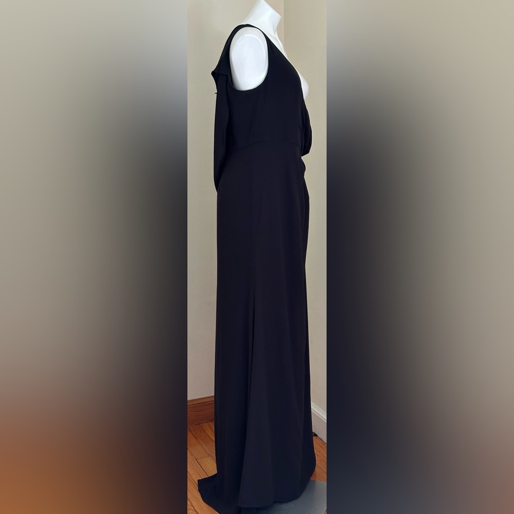 VERA WANG WHITE Black Maxi Scoop Neck Gown Dress Cut Out Bow Draped Back Sz 14 - Picture 3 of 16